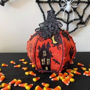 Homemade GLOWING Haunted House embroided pumpkin